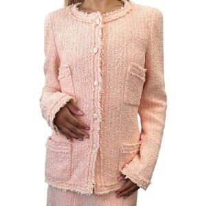 CHANEL Vintage 04C CC Logo Tweed Jacket Skirt Set Suits #38 Pink Nylon [106403]